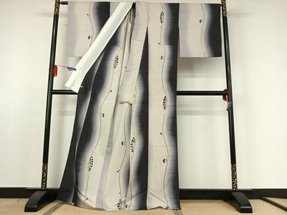 平和屋着物▽ぜんまい紬 単衣 草花文 さが美扱い 正絹 逸品 AABE5164jh