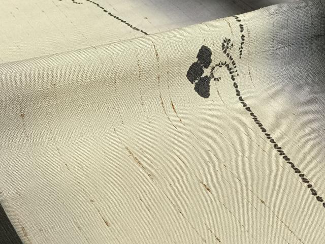 平和屋着物▽ぜんまい紬 単衣 草花文 さが美扱い 正絹 逸品 AABE5164jh