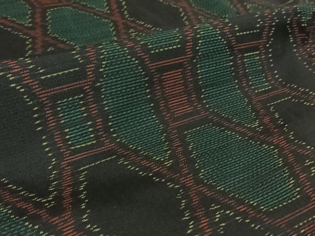 平和屋着物▽本場大島紬　単衣　幾何学文様　正絹　逸品　AABE5165jh