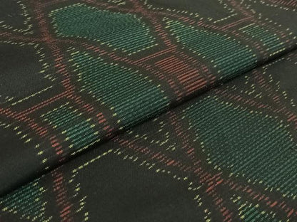平和屋着物▽本場大島紬　単衣　幾何学文様　正絹　逸品　AABE5165jh