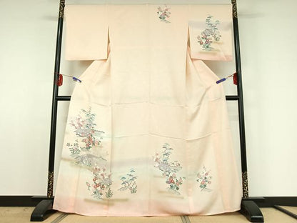 平和屋着物▽訪問着 単衣 風景花文 暈し染め 金彩 正絹 逸品 AABE5167jh