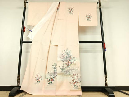 平和屋着物▽訪問着 単衣 風景花文 暈し染め 金彩 正絹 逸品 AABE5167jh