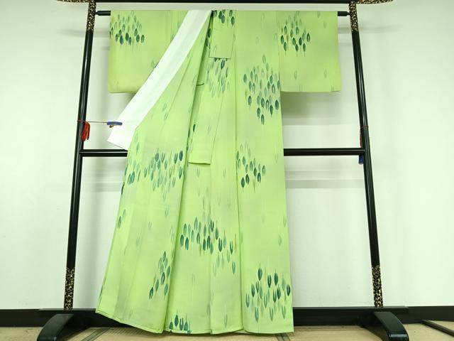 平和屋着物▽上質な小紋　単衣　手描き　樹林文　正絹　逸品　AABE5168jh