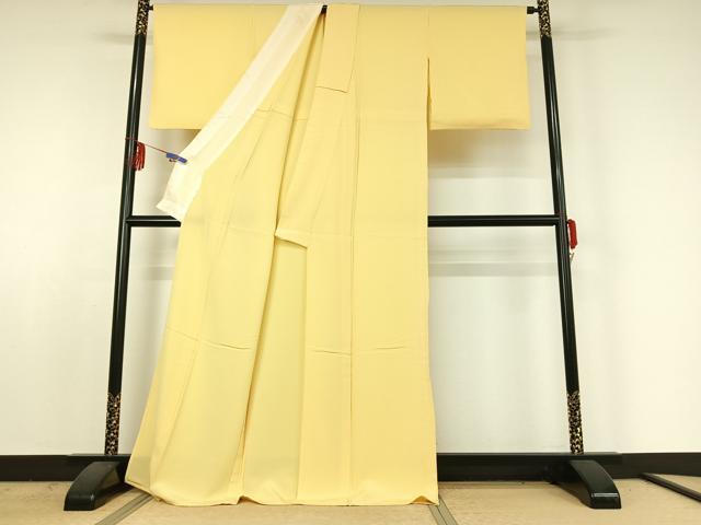 平和屋着物▽上質な色無地 単衣 鳥の子色 正絹 逸品 AABE5169jh