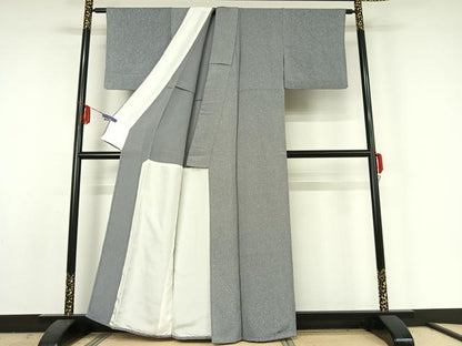平和屋着物▽上質な小紋 単衣 手描き 草花文 鬼しぼ縮緬 正絹 逸品 AABE5170jh