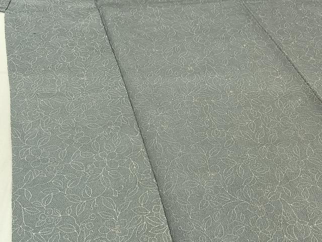 平和屋着物▽上質な小紋 単衣 手描き 草花文 鬼しぼ縮緬 正絹 逸品 AABE5170jh