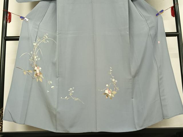 平和屋着物▽訪問着 単衣 友禅 作家物 枝花文 正絹 逸品 AABE5171jh