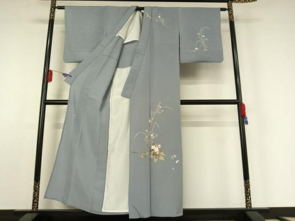 平和屋着物▽訪問着 単衣 友禅 作家物 枝花文 正絹 逸品 AABE5171jh