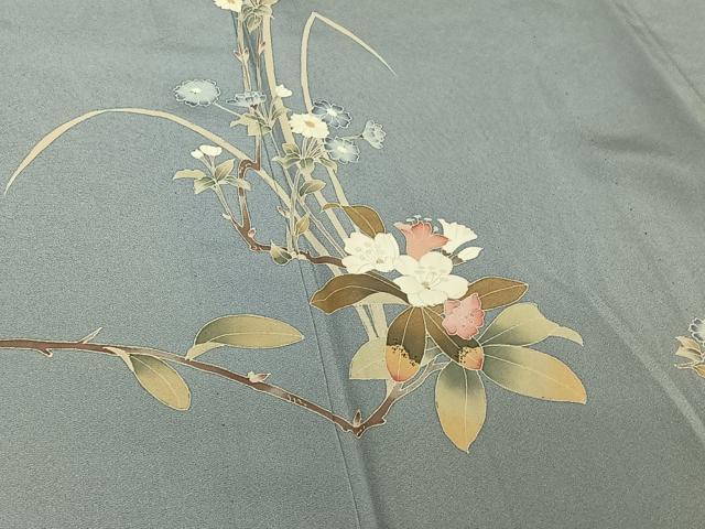 平和屋着物▽訪問着 単衣 友禅 作家物 枝花文 正絹 逸品 AABE5171jh
