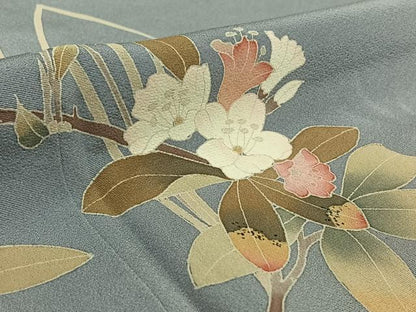 平和屋着物▽訪問着 単衣 友禅 作家物 枝花文 正絹 逸品 AABE5171jh