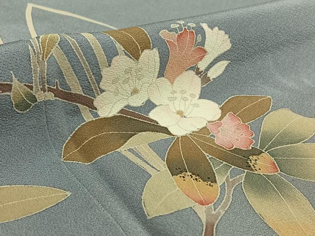 平和屋着物▽訪問着 単衣 友禅 作家物 枝花文 正絹 逸品 AABE5171jh