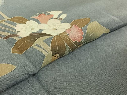 平和屋着物▽訪問着 単衣 友禅 作家物 枝花文 正絹 逸品 AABE5171jh