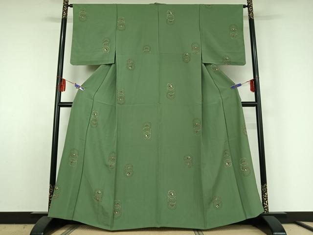 平和屋着物▽上質な小紋 単衣 吉祥雪輪文 兎 金彩 正絹 逸品 AABE5172jh