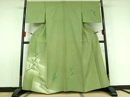 平和屋着物▽訪問着 単衣 草葉文 暈し染め 正絹 逸品 AABE5176jh