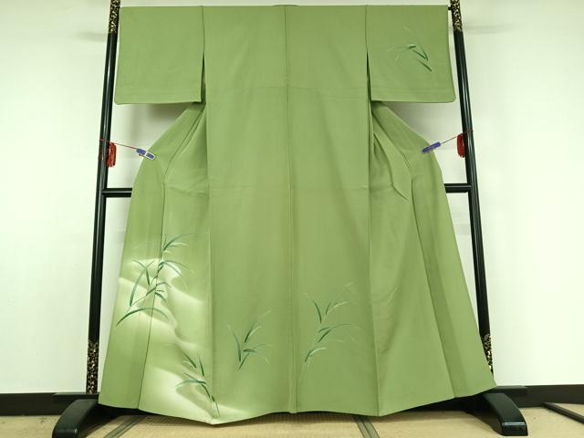 平和屋着物▽訪問着 単衣 草葉文 暈し染め 正絹 逸品 AABE5176jh