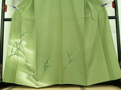 平和屋着物▽訪問着 単衣 草葉文 暈し染め 正絹 逸品 AABE5176jh