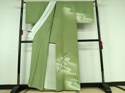 平和屋着物▽訪問着 単衣 草葉文 暈し染め 正絹 逸品 AABE5176jh