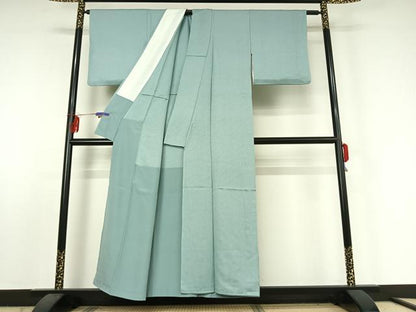平和屋着物▽上質な色無地 単衣 氷割れ地紋 浅縹色 正絹 逸品 AABE5178jh