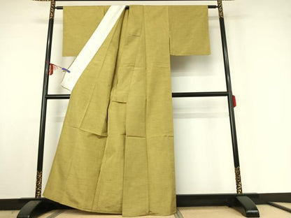 平和屋着物▽上質な紬 単衣 縞 正絹 逸品 AABE5180jh