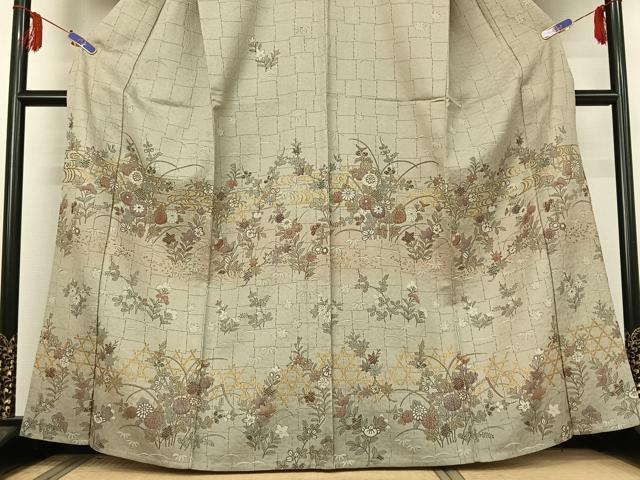 平和屋着物▽訪問着 単衣 草花文 金彩 正絹 逸品 AABE5183jh