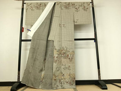 平和屋着物▽訪問着 単衣 草花文 金彩 正絹 逸品 AABE5183jh