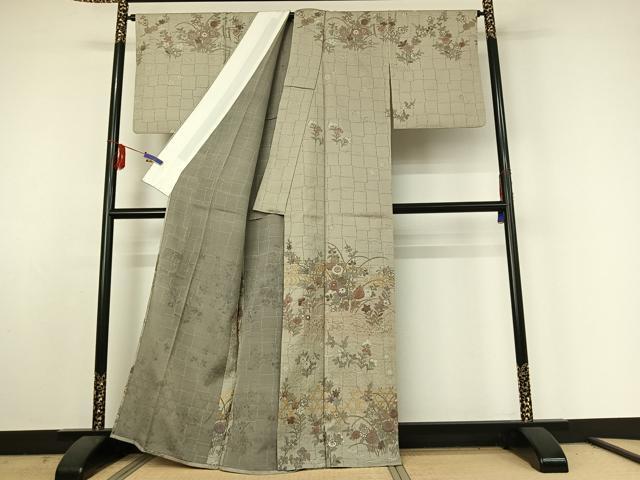 平和屋着物▽訪問着 単衣 草花文 金彩 正絹 逸品 AABE5183jh