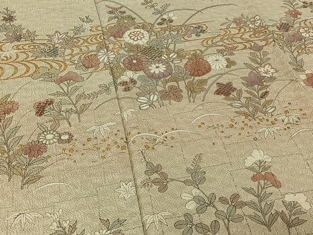 平和屋着物▽訪問着 単衣 草花文 金彩 正絹 逸品 AABE5183jh