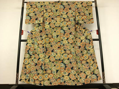 平和屋着物▽上質な小紋 単衣 正倉院花鳥文 正絹 逸品 AABE5184jh