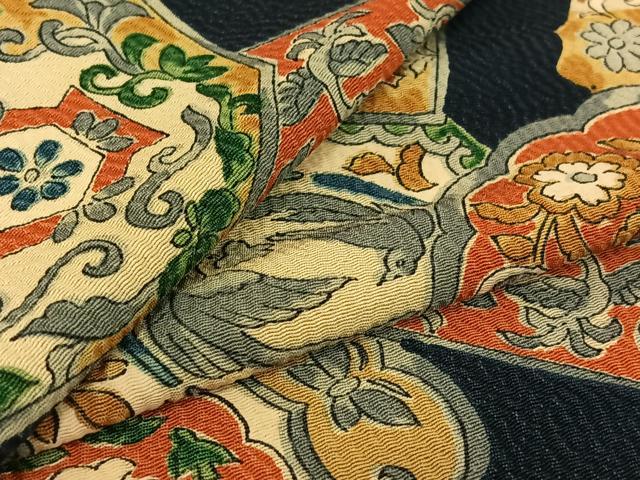 平和屋着物▽上質な小紋　単衣　正倉院花鳥文　正絹　逸品　AABE5184jh 平和屋着物▽上質な小紋 単衣 正倉院花鳥文 正絹 逸品