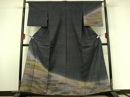平和屋着物▽訪問着 単衣 紬地 霞文 正絹 逸品 AABE5185jh