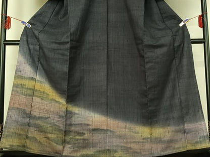 平和屋着物▽訪問着 単衣 紬地 霞文 正絹 逸品 AABE5185jh