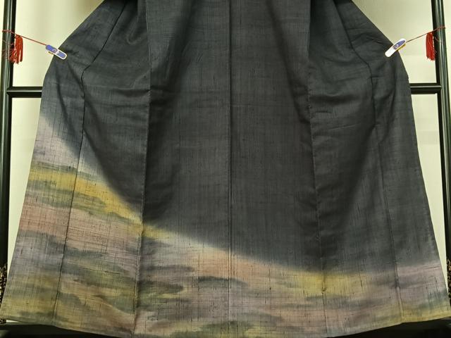 平和屋着物▽訪問着 単衣 紬地 霞文 正絹 逸品 AABE5185jh