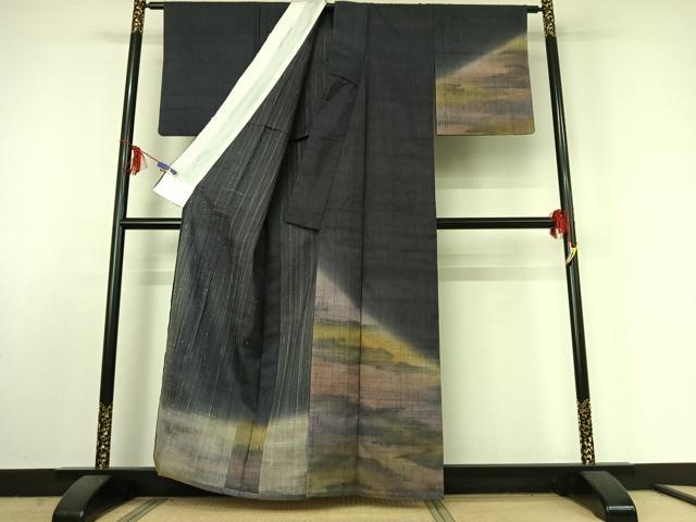 平和屋着物▽訪問着 単衣 紬地 霞文 正絹 逸品 AABE5185jh