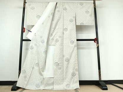 平和屋着物▽本場大島紬 白大島 単衣 9マルキ 正倉院花文 ますいわ屋扱い 証紙付き 正絹 逸品 AABE5191jh