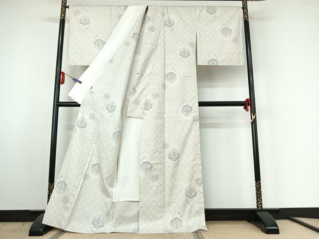 平和屋着物▽本場大島紬 白大島 単衣 9マルキ 正倉院花文 ますいわ屋扱い 証紙付き 正絹 逸品 AABE5191jh