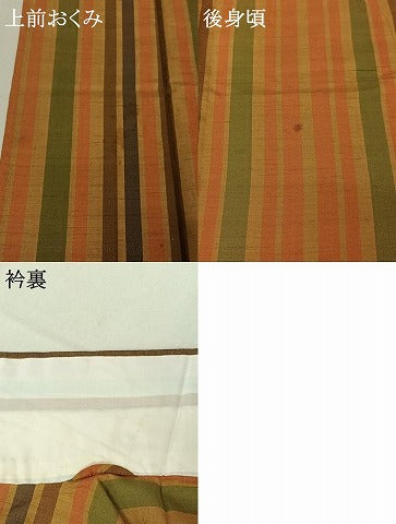 平和屋着物▽上質な紬 単衣 縞 正絹 逸品 AABE5192jh