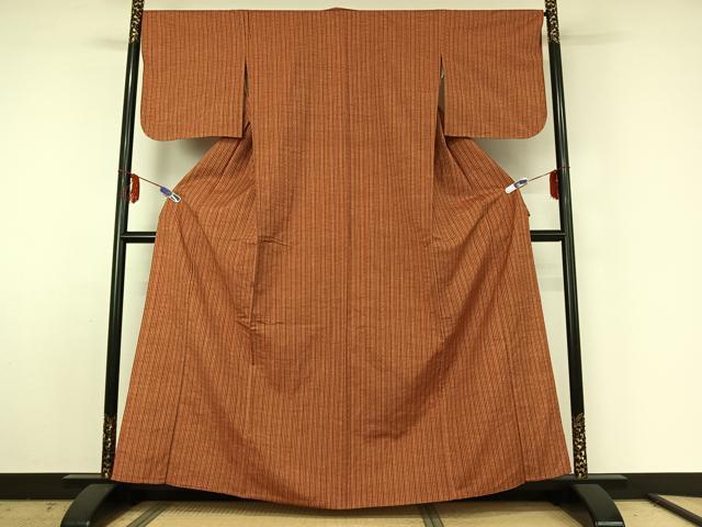 平和屋着物▽上質な紬 単衣 縞 正絹 逸品 AABE5193jh