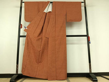 平和屋着物▽上質な紬 単衣 縞 正絹 逸品 AABE5193jh