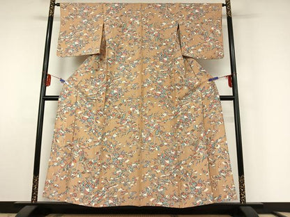 平和屋着物▽上質な小紋　単衣　花鳥文　正絹　逸品　AABE5194jh