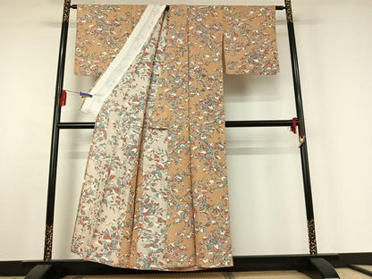 平和屋着物▽上質な小紋　単衣　花鳥文　正絹　逸品　AABE5194jh