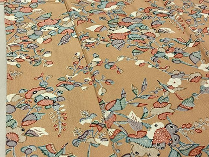 平和屋着物▽上質な小紋　単衣　花鳥文　正絹　逸品　AABE5194jh