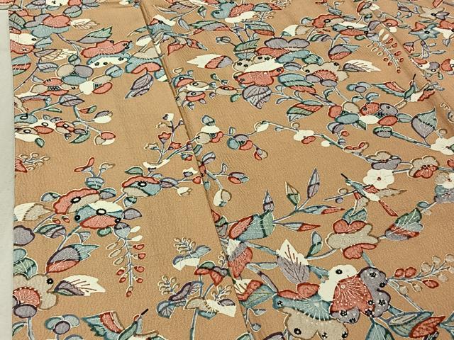 平和屋着物▽上質な小紋　単衣　花鳥文　正絹　逸品　AABE5194jh