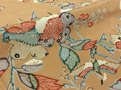 平和屋着物▽上質な小紋　単衣　花鳥文　正絹　逸品　AABE5194jh