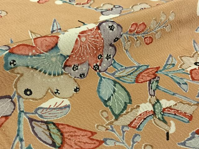平和屋着物▽上質な小紋　単衣　花鳥文　正絹　逸品　AABE5194jh