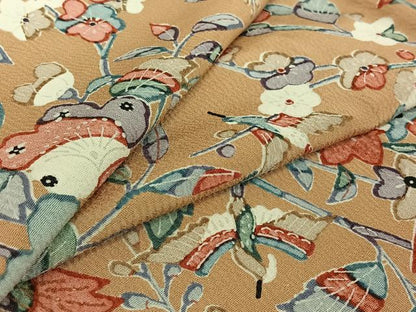 平和屋着物▽上質な小紋　単衣　花鳥文　正絹　逸品　AABE5194jh