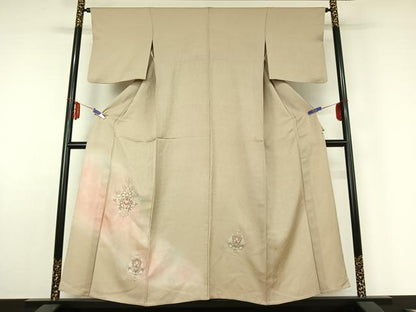 平和屋着物▽訪問着 単衣 中国三大刺繍 スワトウ刺繍 汕頭刺繍 花菱文 正絹 逸品 AABE5196jh