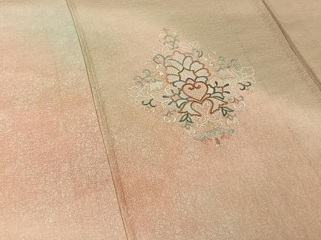 平和屋着物▽訪問着 単衣 中国三大刺繍 スワトウ刺繍 汕頭刺繍 花菱文 正絹 逸品 AABE5196jh