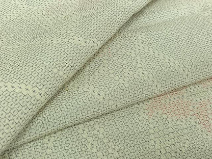 平和屋着物▽本塩沢　単衣　110亀甲　草花文　正絹　逸品　AABE5198jh