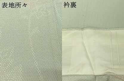 平和屋着物▽本塩沢　単衣　110亀甲　草花文　正絹　逸品　AABE5198jh