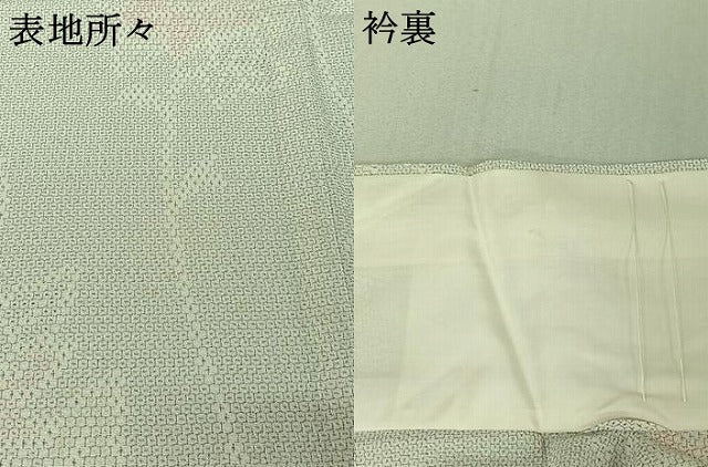 平和屋着物▽本塩沢　単衣　110亀甲　草花文　正絹　逸品　AABE5198jh